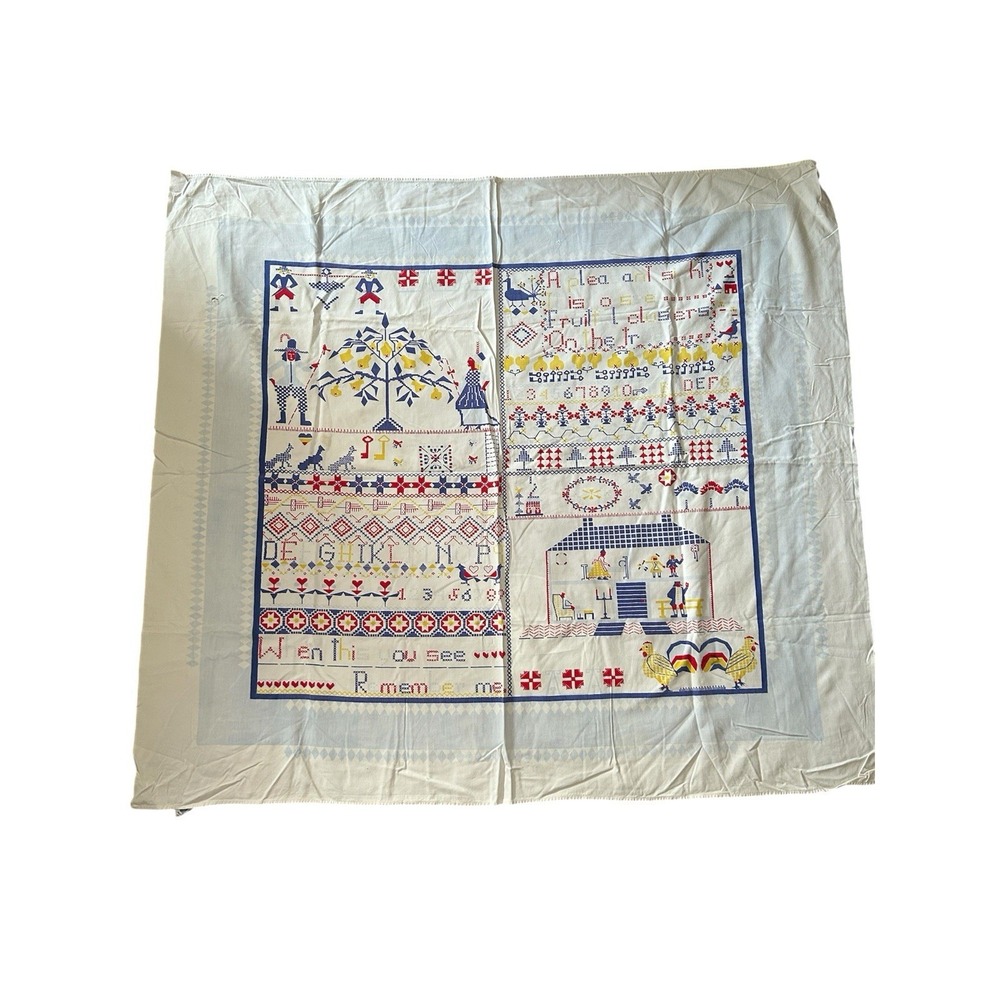 SCANDINAVIAN VINTAGE  FOLK ART  TABLE CLOTH